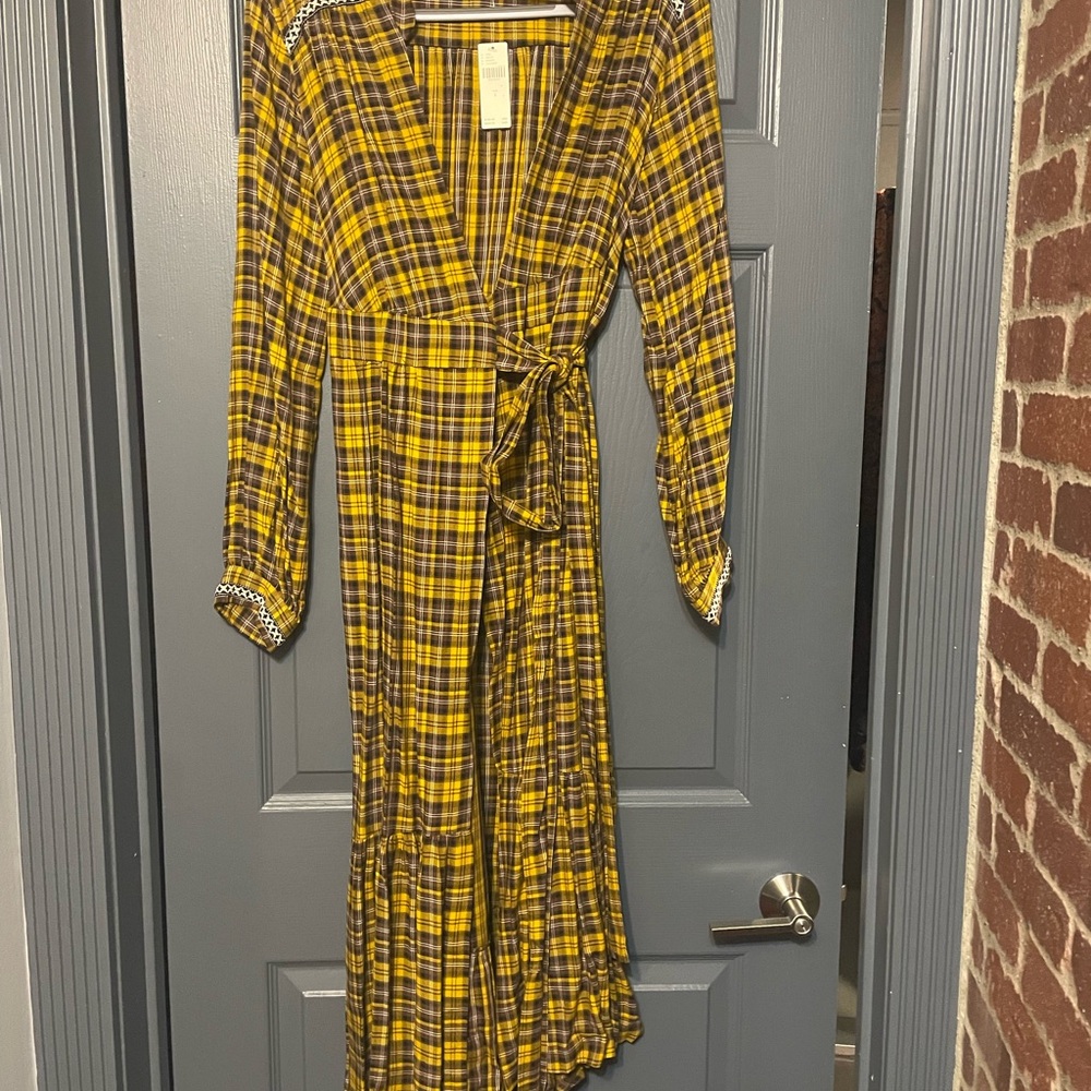 Anthropologie Yellow Plaid Long Sleeve Dress